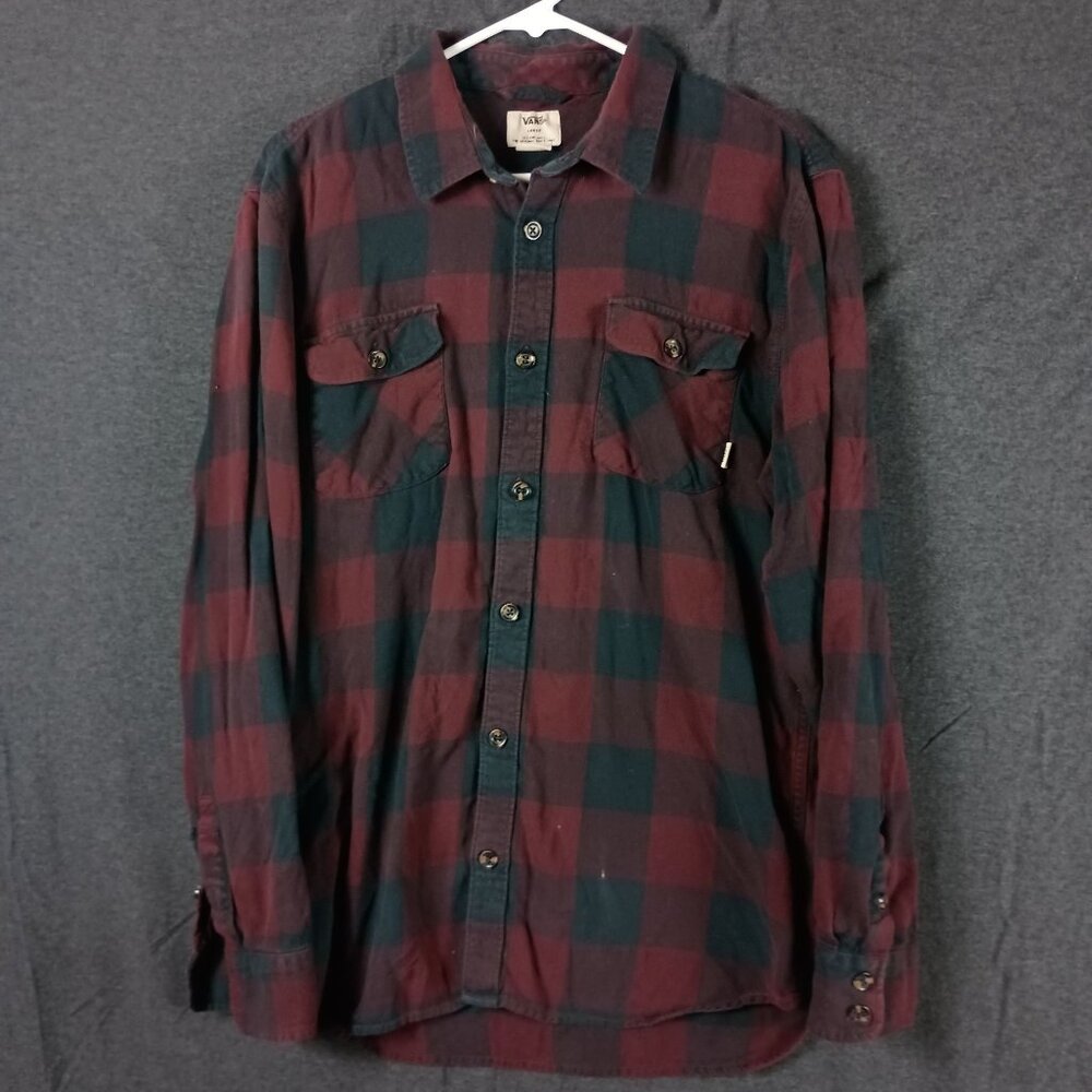 Vans Plaid  Flannel Shirt Classic Fit Mens L Red Black Grunge Skater 90s - Picture 2 of 10